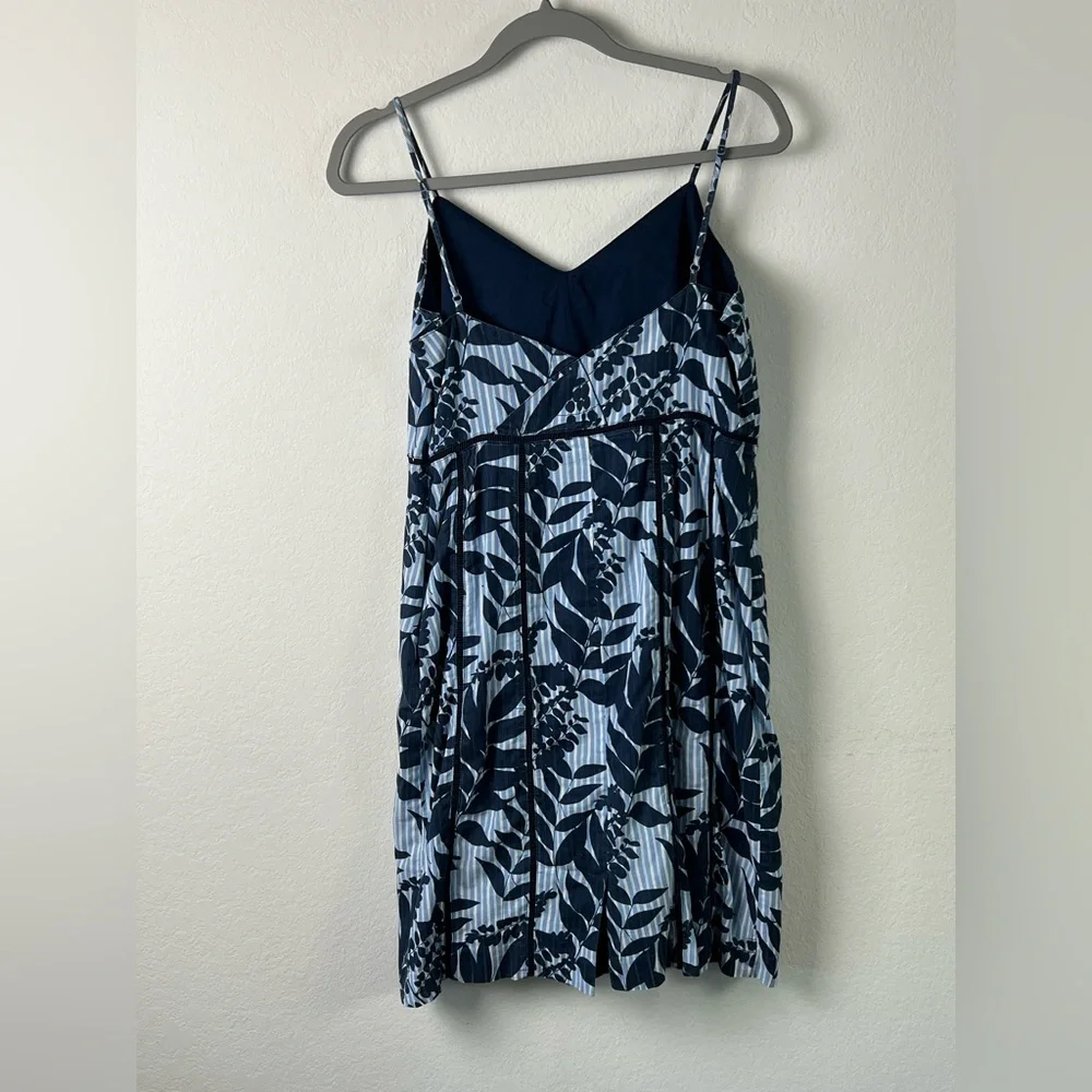 Banana Republic Cotton Sheath Blue & White Stripe with Leaves Pattern Sundress - Picture 3 of 16